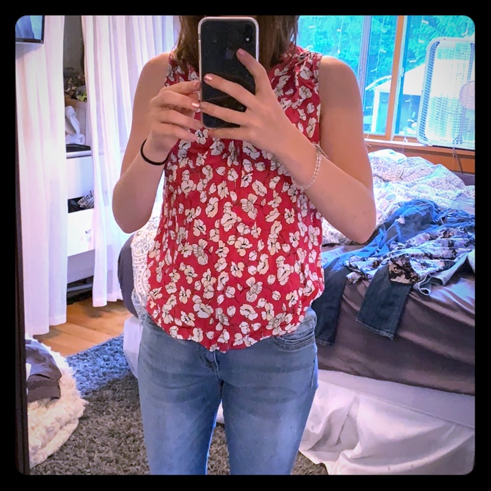 Pink and white flower blouse